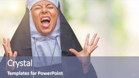  Presentation with nun - Audience pleasing presentation theme consisting of middle age senior christian catholic backdrop and a ocean colored foreground