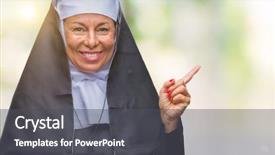  Presentation with nun - PPT theme having middle age senior christian catholic background and a dark gray colored foreground
