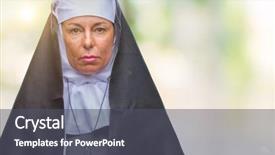  Presentation with nun - Audience pleasing presentation theme consisting of middle age senior christian catholic backdrop and a dark gray colored foreground