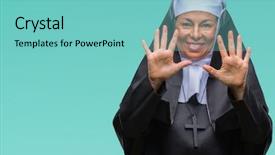  Presentation with nun - Cool new theme with middle age senior christian catholic backdrop and a seafoam green colored foreground