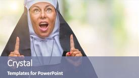  Presentation with nun - Slide set with middle age senior christian catholic background and a seafoam green colored foreground