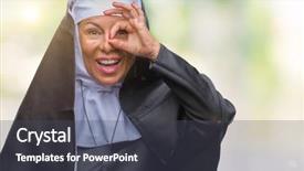  Presentation with nun - PPT theme having middle age senior christian catholic background and a dark gray colored foreground