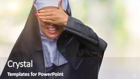  Presentation with nun - Presentation design featuring middle age senior christian catholic background and a dark gray colored foreground