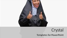  Presentation with nun - Slide deck featuring middle age senior christian catholic background and a light gray colored foreground