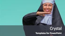  Presentation with christian - Colorful slide deck enhanced with middle age senior christian catholic backdrop and a dark gray colored foreground