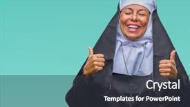  Presentation with win - Slide deck with middle age senior christian catholic background and a dark gray colored foreground