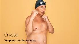  Presentation with swimmer - Slide set having middle-age-senior-grey-haired background and a coral colored foreground