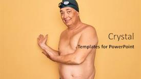  Presentation with swimmer - PPT theme featuring middle-age-senior-grey-haired background and a yellow colored foreground