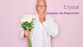  Presentation with pink roses - Audience pleasing theme consisting of middle-age-senior-grey-haired backdrop and a lemonade colored foreground