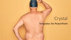  Presentation with swimmer - Colorful presentation theme enhanced with middle-age-senior-grey-haired backdrop and a coral colored foreground