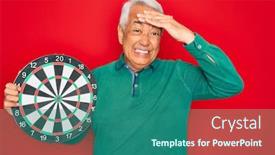  Presentation with dartboard - Presentation theme having middle-age-senior-grey-haired background and a ocean colored foreground