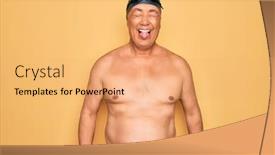  Presentation with swimmer - Colorful presentation theme enhanced with middle-age-senior-grey-haired backdrop and a coral colored foreground