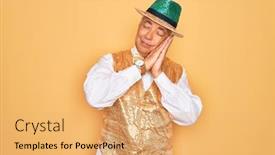  Presentation with grey - Colorful slide deck enhanced with middle-age-senior-grey-haired backdrop and a yellow colored foreground