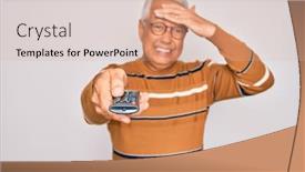  Presentation with television watching - Presentation theme having middle-age-senior-grey-haired background and a coral colored foreground