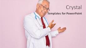  Presentation with medical smiling doctor - Cool new PPT layouts with middle-age-senior-grey-haired backdrop and a lemonade colored foreground