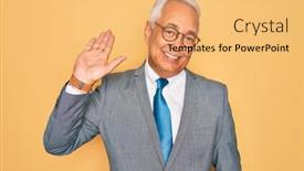  Presentation with business hello - Beautiful slides featuring middle-age-senior-grey-haired backdrop and a yellow colored foreground