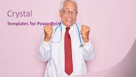  Presentation with medical smiling doctor - Beautiful PPT theme featuring middle-age-senior-grey-haired backdrop and a lemonade colored foreground