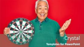  Presentation with dartboard - PPT theme enhanced with middle-age-senior-grey-haired background and a ocean colored foreground