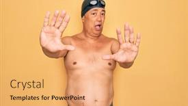  Presentation with swimmer - Slide set with middle-age-senior-grey-haired background and a yellow colored foreground