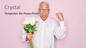  Presentation with pink roses - Colorful presentation enhanced with middle-age-senior-grey-haired backdrop and a lemonade colored foreground