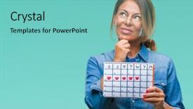  Presentation with idea - Theme having middle age senior hispanic woman background and a  colored foreground