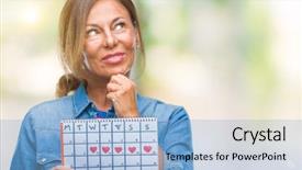  Presentation with questions question marks idea - PPT theme having middle age senior hispanic woman background and a  colored foreground