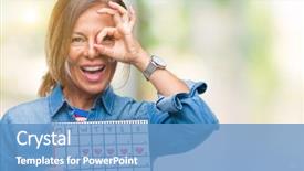  Presentation with eye - PPT theme having middle age senior hispanic woman background and a teal colored foreground