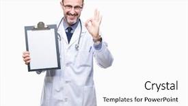  Presentation with for gender and age - Colorful slide set enhanced with middle age senior hoary doctor backdrop and a white colored foreground