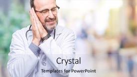  Presentation with eye for medical interpretation - Amazing PPT theme having middle age senior hoary doctor backdrop and a light blue colored foreground