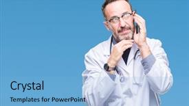  Presentation with questions question marks idea - Audience pleasing presentation design consisting of middle age senior hoary doctor backdrop and a light blue colored foreground