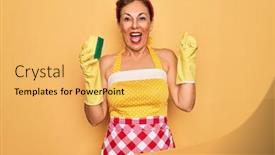  Presentation with retro 50s - Beautiful PPT theme featuring middle-age-senior-housewife-pin backdrop and a yellow colored foreground