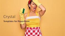  Presentation with retro 50s - Beautiful slide deck featuring middle-age-senior-housewife-pin backdrop and a yellow colored foreground