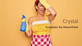  Presentation with retro 50s - Presentation theme having middle-age-senior-housewife-pin background and a yellow colored foreground