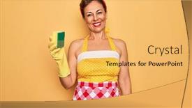  Presentation with retro 50s - Slide set consisting of middle-age-senior-housewife-pin background and a yellow colored foreground