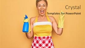  Presentation with retro 50s - Cool new slides with middle-age-senior-housewife-pin backdrop and a yellow colored foreground