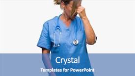  Presentation with stress nurse - PPT theme featuring middle age senior nurse doctor background and a teal colored foreground