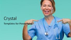  Presentation with teamwork nurse doctor - Slide set enhanced with middle age senior nurse doctor background and a seafoam green colored foreground