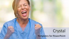  Presentation with teamwork nurse doctor - Slide set consisting of middle age senior nurse doctor background and a  colored foreground