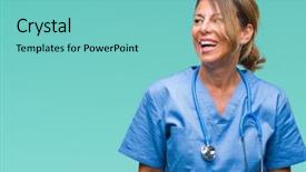  Presentation with confident - PPT layouts with middle age senior nurse doctor background and a seafoam green colored foreground