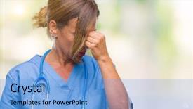  Presentation with stress nurse - Cool new presentation theme with middle age senior nurse doctor backdrop and a light blue colored foreground