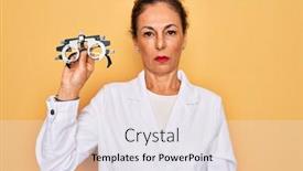  Presentation with correction - Cool new slide set with middle-age-senior-oculist-woman backdrop and a sky blue colored foreground