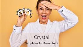  Presentation with correction - Audience pleasing slide deck consisting of middle-age-senior-oculist-woman backdrop and a coral colored foreground