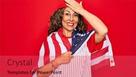  Presentation with patriotic usa - Colorful PPT theme enhanced with middle-age-senior-patriotic-woman backdrop and a red colored foreground