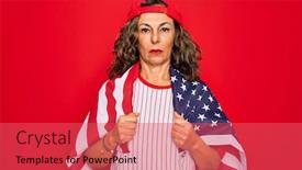  Presentation with patriotic usa - Cool new slide set with middle-age-senior-patriotic-woman backdrop and a red colored foreground