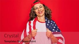  Presentation with patriotic usa - Amazing PPT theme having middle-age-senior-patriotic-woman backdrop and a red colored foreground