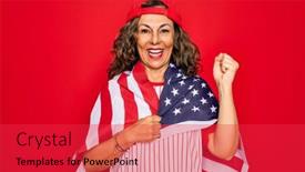  Presentation with patriotic usa - Audience pleasing presentation theme consisting of middle-age-senior-patriotic-woman backdrop and a red colored foreground