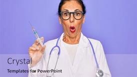  Presentation with medical vaccine - Cool new presentation theme with middle-age-senior-professional-doctor backdrop and a sky blue colored foreground