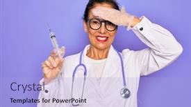  Presentation with medical vaccine - Presentation theme enhanced with middle-age-senior-professional-doctor background and a light blue colored foreground