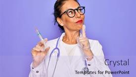  Presentation with medical vaccine - Colorful slide set enhanced with middle-age-senior-professional-doctor backdrop and a light blue colored foreground