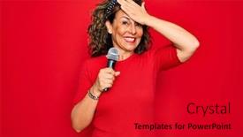  Presentation with music singing - Colorful slide set enhanced with middle-age-senior-singer-woman backdrop and a crimson colored foreground